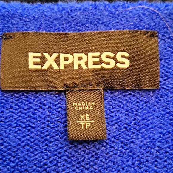 Express Royal Blue V Neck Cropped Long Sleeve Sweater - Picture 7 of 8